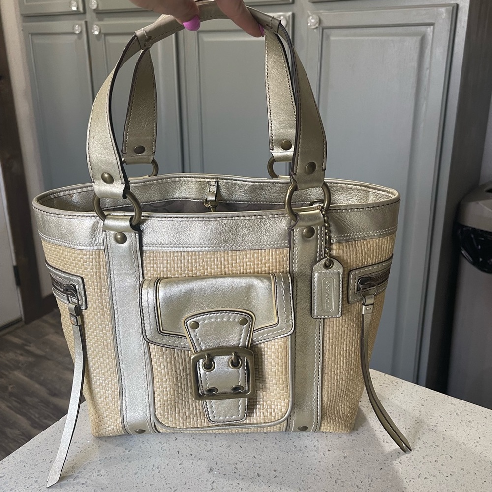 Coach Wicker /Metallic Leather Trim Bag